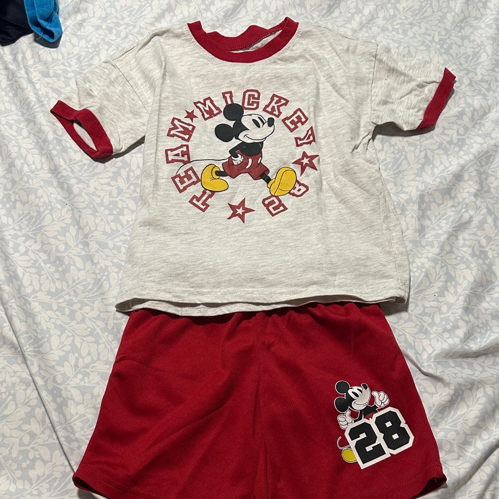 Disney Kids Mickey Graphic Tee & Red Athletic Shorts